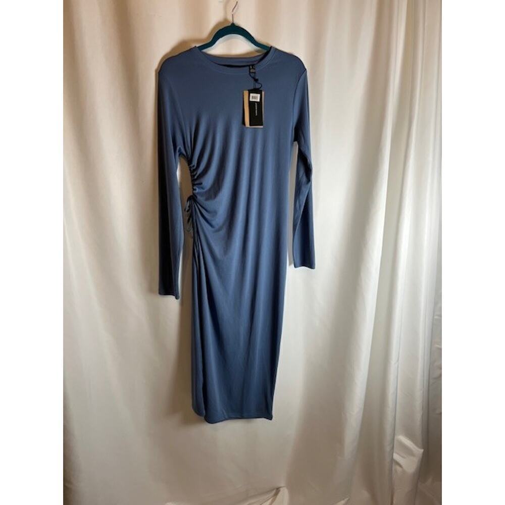 Vero Moda Phine Long Sleeve Rib Jersey Dress Coronet Blue Comfort Casual Travel - Picture 2 of 11